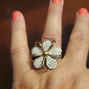 Silver and gold plated cubic zirconia ring